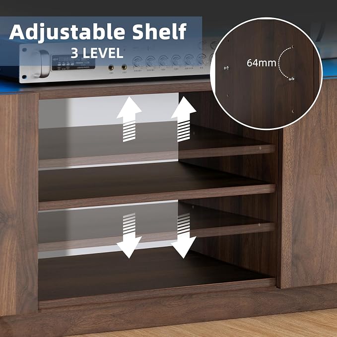 HOMMPA LED TV Stand for 55/50/43/40/32 Inch Modern Entertainment Center with Power Outlets, Gaming Consoles Storage, Media Table with LED Lights, Game Cabinet for Living Room Walnut - Image 6