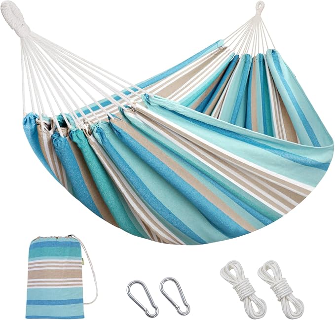 INNO STAGE 2 Persons Hammock with Tree Straps - Brazilian Double Hammocks, Portable Hanging Camping Bed for Patio, Backyard, Porch, Outdoor and Indoor Use Soft Cotton Carrying Bag, Blue, XX-Large by INNOSTAGE