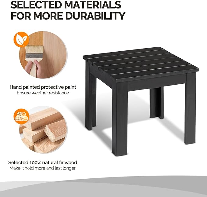 VINGLI Outdoor Adirondack Side Table, 18" Square Thick Wooden Coffee Table, Patio Side Table Conversation End Table for Patio Backyard, Garden, Poolside and Balcony (Black) - Image 5