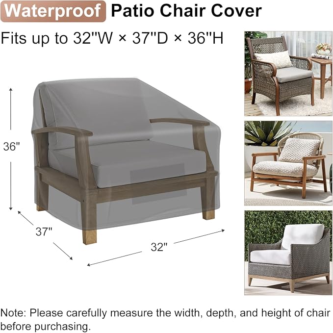 Mrrihand Patio Chair Covers Waterproof, Lounge Deep Seat Cover, Heavy Duty Outdoor Lawn Patio Furniture Covers (32" W x 37" D x 36" H - 2 Pack) - Image 2