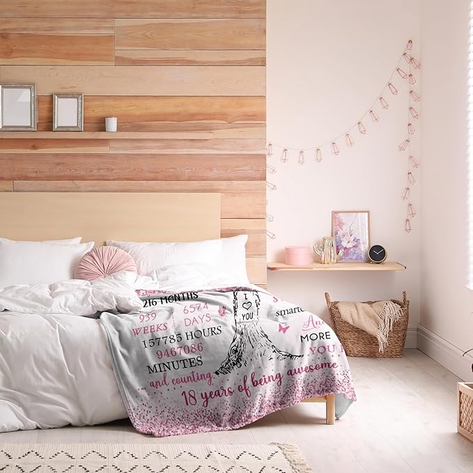 18th Birthday Gifts for Girls, 18th Birthday Decorations, 18th Birthday Blanket 40"X50", 18 Year Old Girl Birthday Gifts, Gifts for 18 Year Old Girl, 18th Birthday Gifts, Happy 18th Birthday Gifts