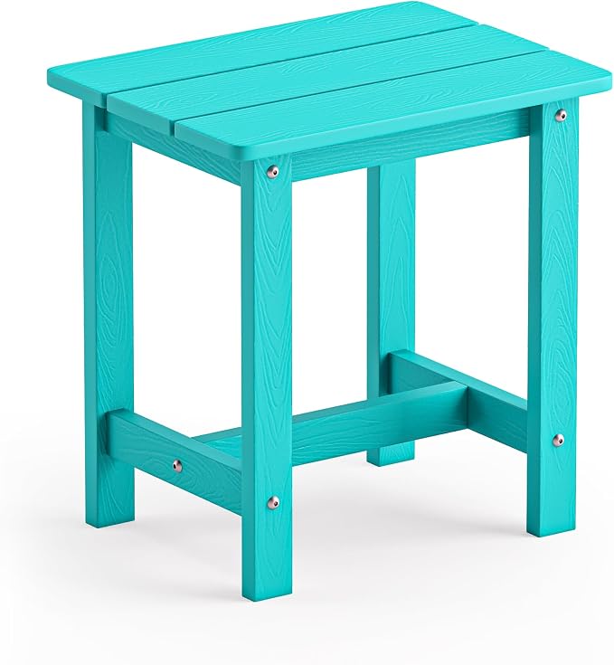LUE BONA Outdoor Side Table, HDPS Small Outdoor Table, Adirondack Side Table, Outside End Table for Patio, Porch, Deck, Weather Resistant/Easy Maintenance/Indoor or Outside Use, Aruba Blue by LUEBONA