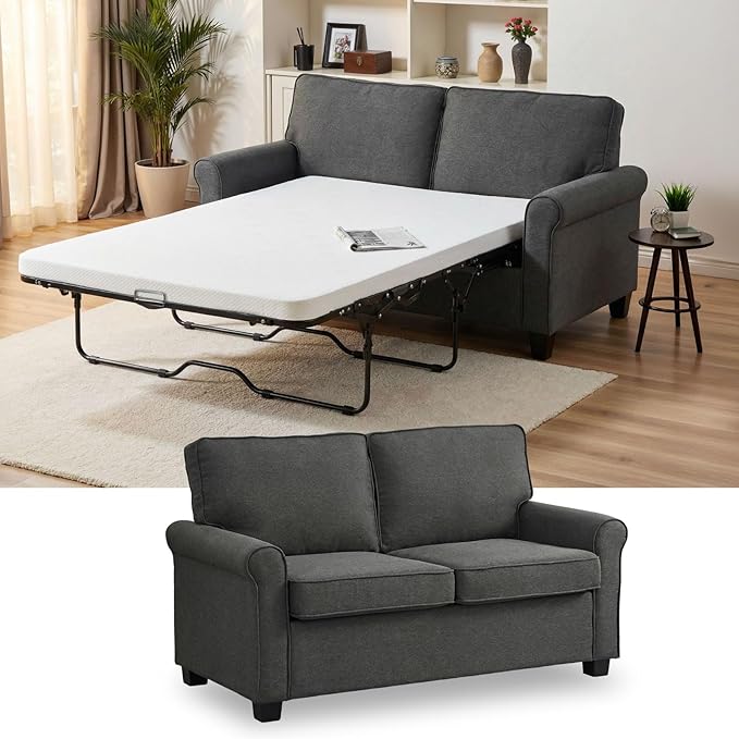 57" Pull Out Sofa Bed with Mattress, Convertible Sofa Bed Loveseat, Twin Sleeper Sofa Couch with Pocketed Coil Seating, Upholstered Fabric Sofa Bed for Small Spaces,Grey | sofa bed, futon sofa bed, sofa bed couch, Sleeper Sofa, pull out sofa bed