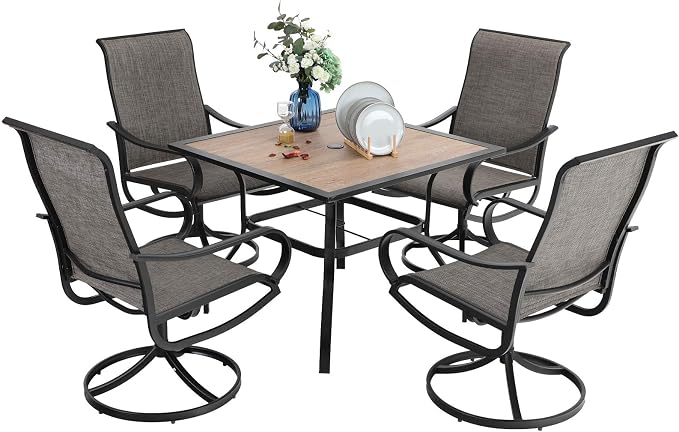 PHI VILLA 5 Piece Outdoor Patio Dining Set, Patio Table & Chair Set Clearance for 4 Person, 4 Swivel Dining Chairs & 1 Square Patio Table(1.57" Hole) for Lawn Garden Poolside by PHIVILLA