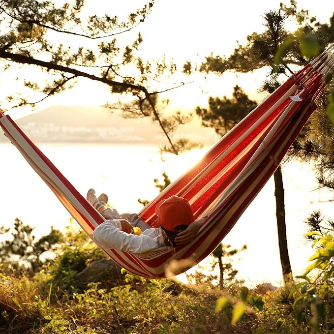 Brazilian Double Hammock 2 Person with Tree Straps, Cotton Hammock with Carrying Bag - Woven Hammock for Patio, Backyard, Porch, Outdoor and Indoor Use - Soft Cotton Fabric Hammocks - Image 5