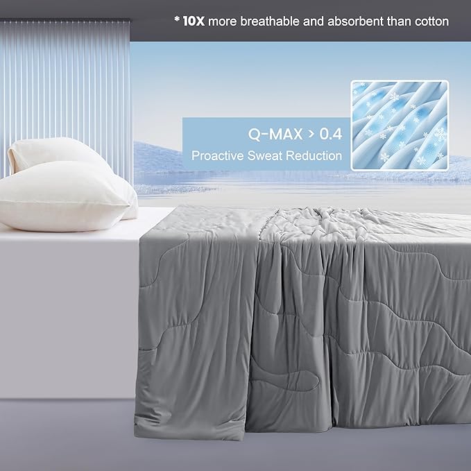 Love's cabin Cooling Comforter Twin, Double Sided Cooling Blankets for Hot Sleepers, Q-Max>0.4 Instant Cool-to-Touch, 2X Breathable & Moisture-Wicking, Oeko-TEX Certified, 68"x90" Grey