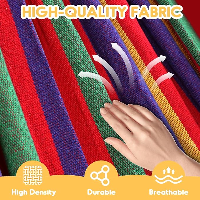 ANYOO Cotton Hammock Portable Camping Hammocks for Hanging Sturdy Garden Comfortable Fabric Hammock with Tree Straps Up to 660lbs with Travel Bag for Camping Outdoor/Indoor Patio Backyard - Image 3