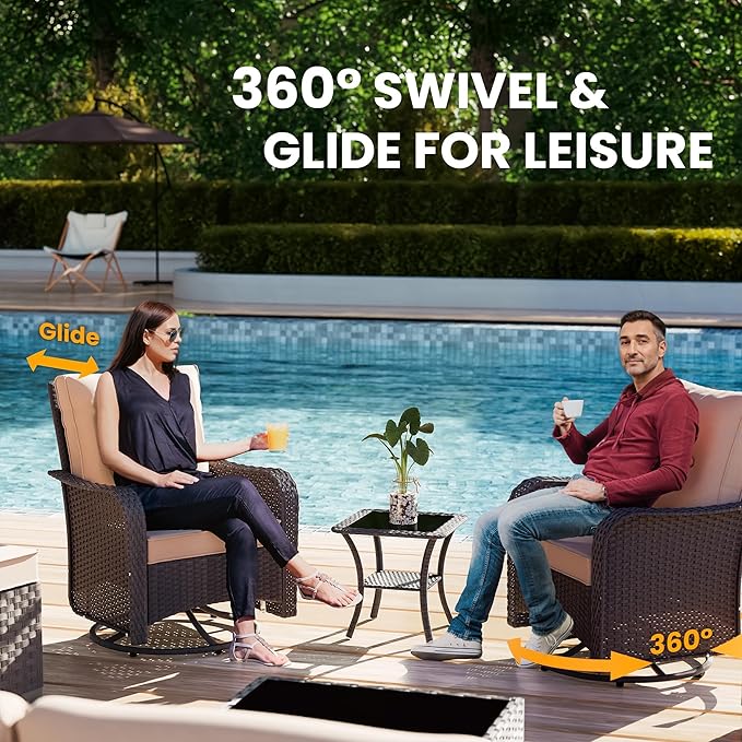 12 Pieces Outdoor Patio Furniture Set,Outdoor Sectional Furniture All Weather PE Rattan Wicker Patio Conversation Set with Coffee Table,Swivel Rocking Chairs Set,Sand