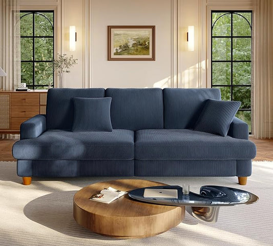 87.2" Couches for Living Room, Comfy Blue Couch 7.5" Extra Thick Cushion, Sofas for Living Room Tool-Free Setup, Loveseat Sofa 848lbs Support, Corduroy Couch for Bedroom, Apartment, Office