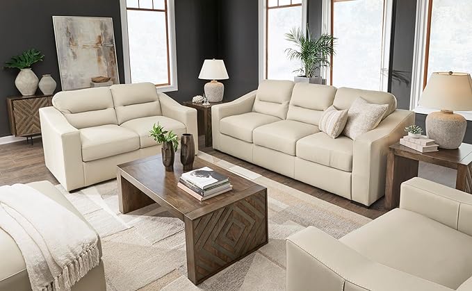 Signature Design by Ashley Treasure Trove Contemporary Leather Match Sofa, Beige