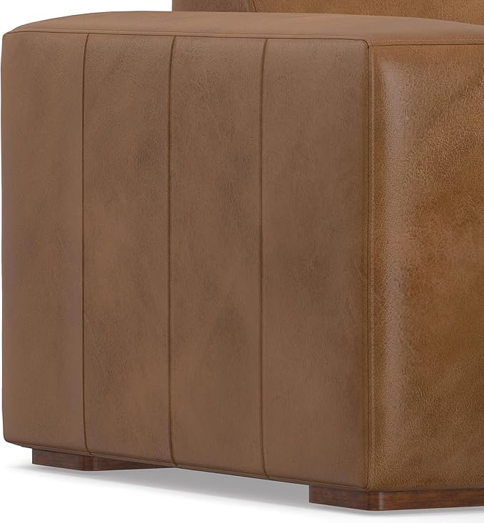 SIMPLIHOME Rex Left Chaise Sofa Module in Full-Grain Genuine Leather, Caramel Brown, 44-inches W x 69.5-inches D, Handcrafted Modern-Style Left-Arm Chaise Lounge Chair for Living Room