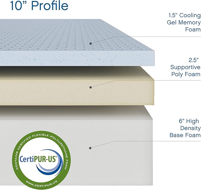 Cool Gel Chill 14 Inch Medium Firm Memory Foam Mattress Full Size, with 2 Bonus Cool Gel Memory Foam Bed Pillows, 14" with Pressure Relief, CertiPUR-US Certified, Cooling Full Mattress in a Box