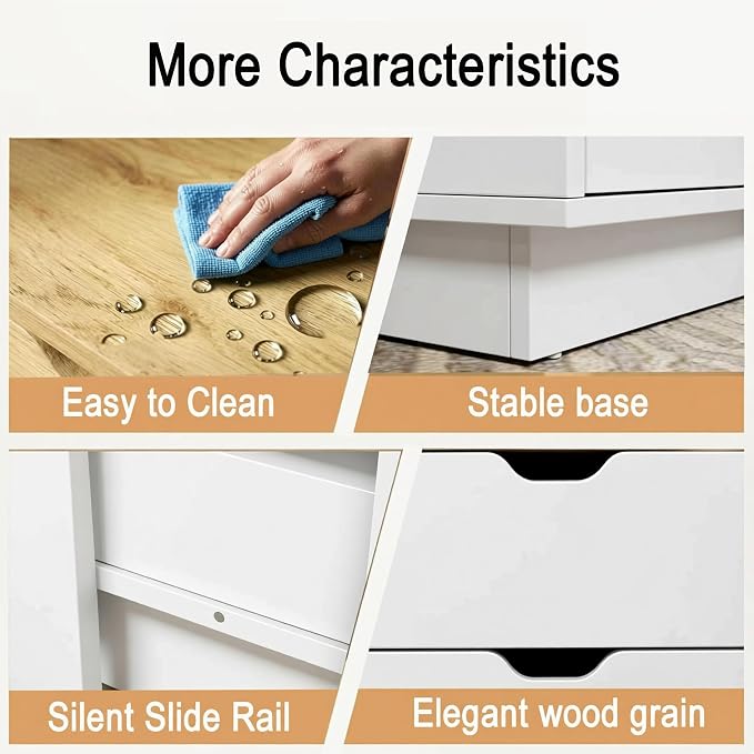 Modern Nightstand Set of 2 with Charging Station, Night Stand Wood Bedside Tables with 2 Storage Drawers, End Table for Bedroom, Office, Sofa, White - Image 4