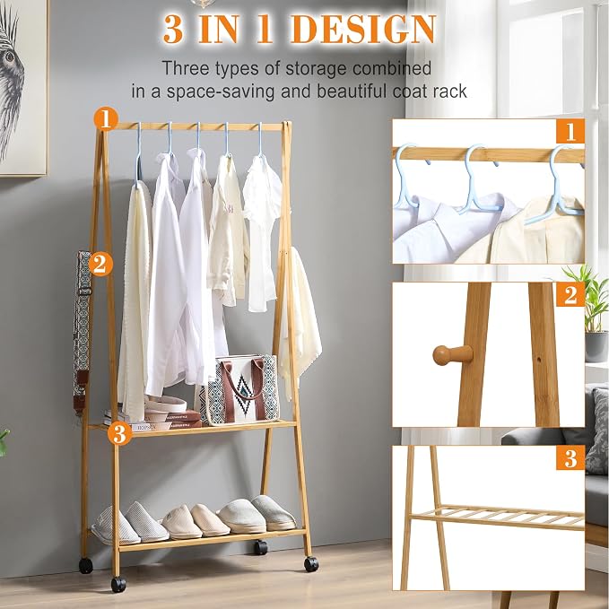 VECELO Coat Rack Freestanding, Entryway Hanger Stand, Umbrella Holder, Hall Tree With Hooks, Floor Standing Metal Tree Stand,Oak - Image 5