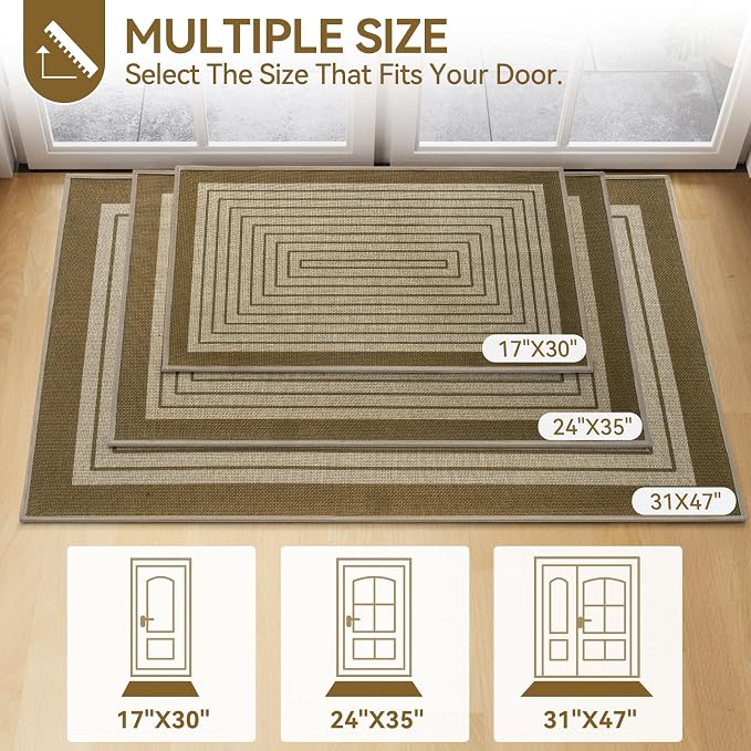 Front Door Mat 31''x47'', Absorbent Dirt Resist Washable Non Slip Low-Profile Indoor Doormat, Easy Clean Entryway Welcome Door Mats, Brown - Image 2
