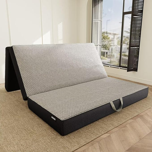 ROXGOX Memory Foam Trifold Mattress, Queen Portable Floor Bed 6 Inch, Foldable Mat with Washable Cover, Handle & Non-Slip Bottom, for RV, Travel, Camping, Yoga, 78"x58"x6", Grey