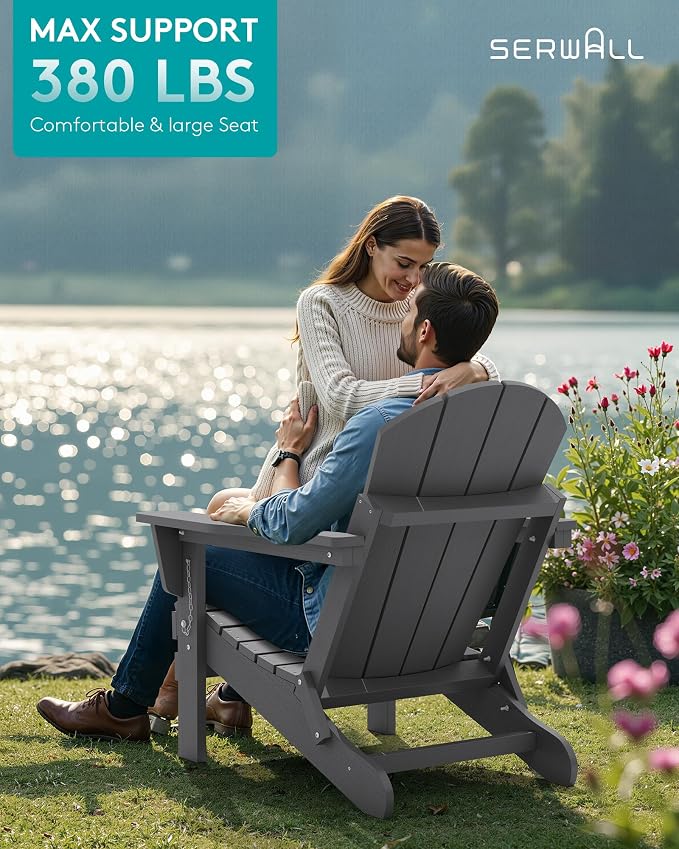 SERWALL Adirondack Chair Set of 2 for Patio Garden Outdoors Fire Pit- (Folding Gray) - Image 7