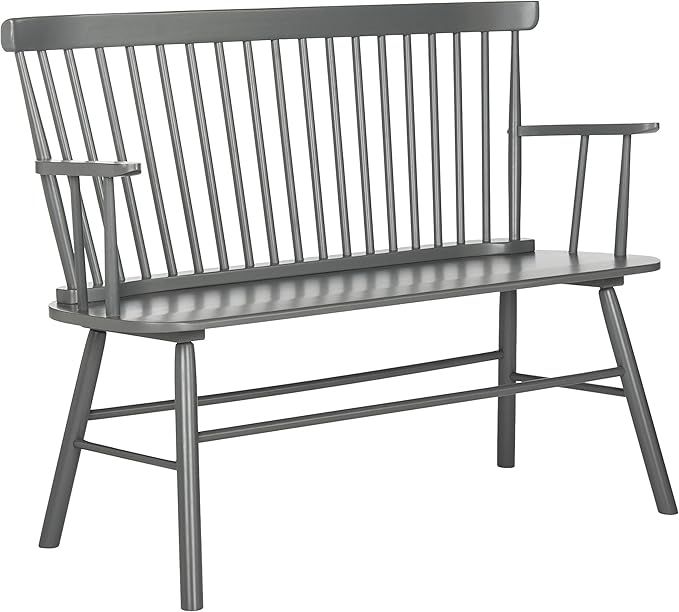 SAFAVIEH Home Collection – Addison Grey Solid Wood Spindle Back Loveseat Bench, Farmhouse Settee for Entryway Living Room or Dining Area (AMH8513C)