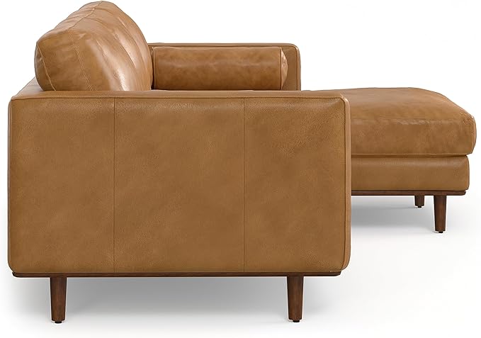 SIMPLIHOME Morrison Right Sectional Sofa in Full-Grain Genuine Leather, Sienna, 102-inches Wide, L-Shaped Leather Couch with Right Chaise for the Living Room and Family Room
