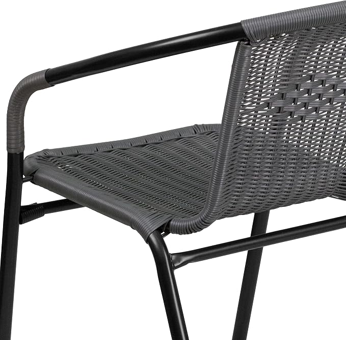 Flash Furniture Lila Modern Rattan Indoor/Outdoor Stackable Dining Chairs, Stacking Rattan Bistro Chairs for Patio or Restaurant, Set of 4, Gray - Image 12