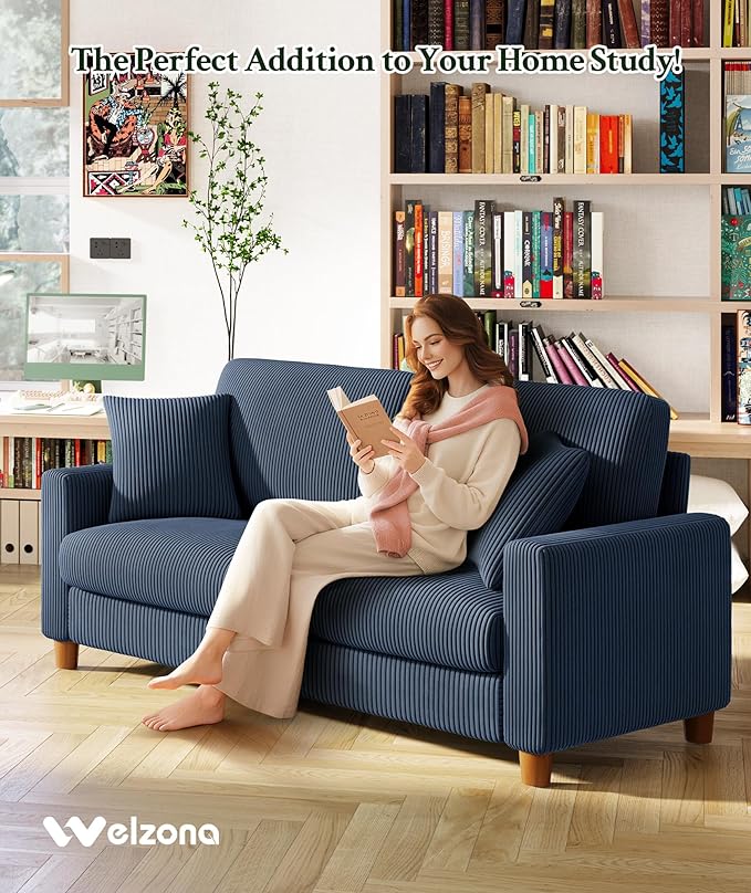 70.2" Couches for Living Room, Comfy Blue Couch 7.1" Extra Thick Cushion, Sofas for Living Room Tool-Free Setup, Loveseat Sofa 705lbs Support, Corduroy Couch for Bedroom, Apartment, Office