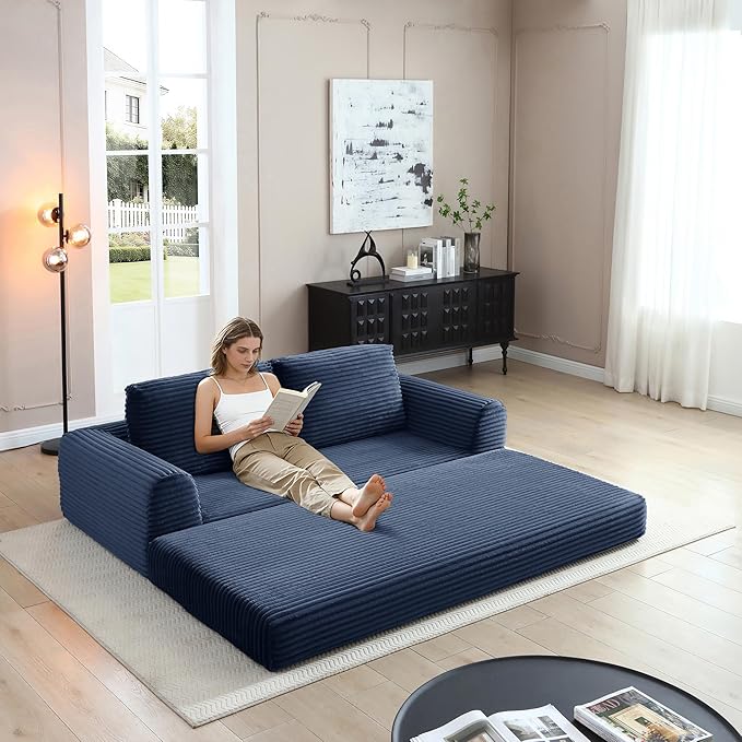 Foldable Boneless Love Seat Couches in a Box, Modern Floor Foam Sleeper Sofa Bed 2-in-1 Convertible Cloud Sofa for Home Apartments Bedroom