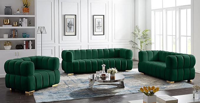 Meridian Furniture 670Green-L Gwen Collection Modern | Contemporary Velvet Upholstered Loveseat with Deep Biscuit Tufting