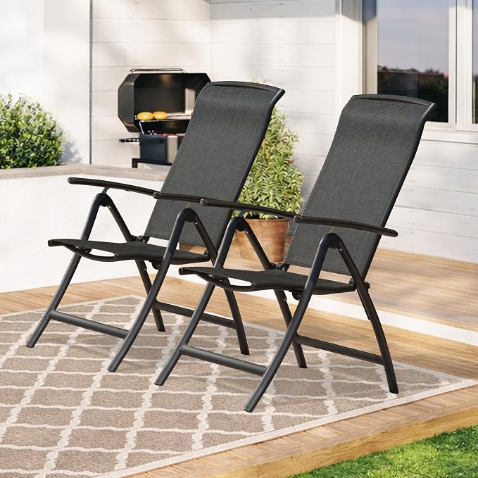 Domi Folding Patio Chairs Set of 2, Aluminium Frame Reclining Sling Lawn Chairs with Adjustable High Backrest, Patio Dining Chairs for Outdoor, Camping,Porch,Balcony(Textilene Fabric) - Image 8