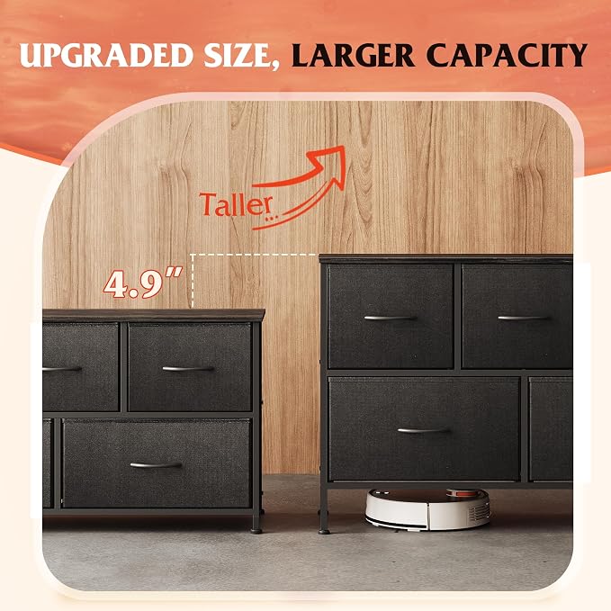 WLIVE Dresser for Bedroom with 5 Drawers, Long Fabric Dresser, Chest of Drawers, Storage Drawer Unit with Fabric Bins for Closet, Living Room, Hallway, Charcoal Black, Size L - Image 7