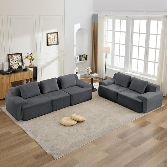 KIGOTY Modular Sectional Sofa Set, 5 Pcs Comfy Cloud Sectional Couch with Deep Seat, Modern Boneless Couch for Living Room, No Assembly Required,Grey