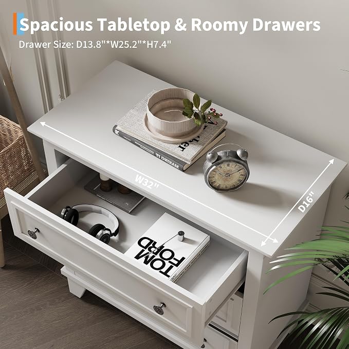 GAOMON 3 Drawer Dresser for Bedroom, White Wood Chest of Drawers Bedroom Dresser, Rustic Small Drawers Dressers Nightstand Wooden Closet Storage Cabinet for Living Room - Image 5