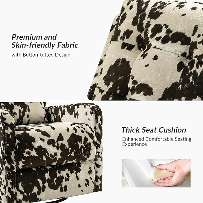 HULALA Home Recliner Chair Set of 2, Modern Printed Fabric for Living Room, Rocker Recliner Sofa Comfy Armchair 360 Degree Swivel, Nursery Rocking Chairs with Adjustable Backrest & Footrest/Brown