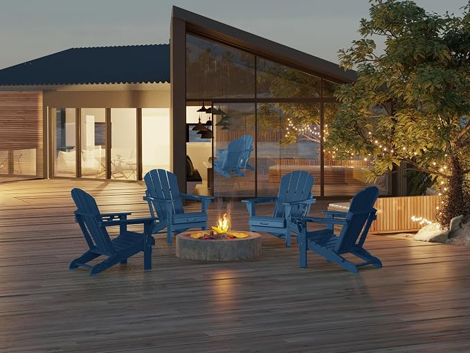 MUCHENGHY Folding Adirondack Chairs HDPE Weather Resistant 6 Pack, Patio Firepit Chairs, Sturdy Outside Chair, Lawn Chairs, 15min Assembly 380lb, Royal Blue - Image 2