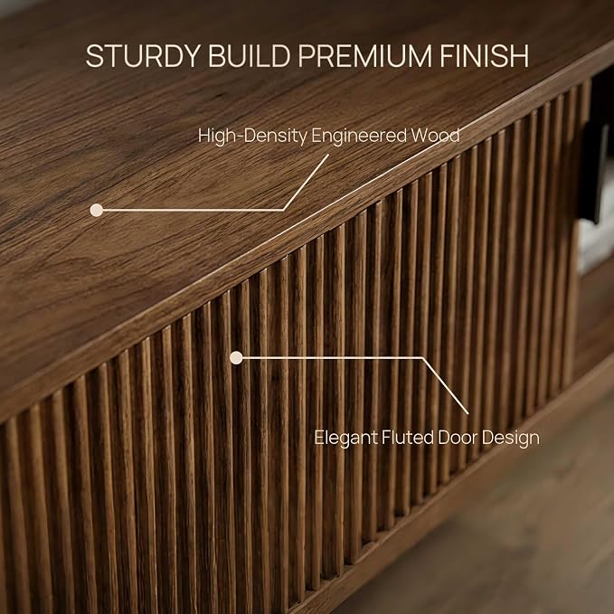 Alpen Mid Century Modern TV Stand for Living Room, 58.01" Fluted Entertainment Center with Storage, Brown Walnut TV Console for 55/60/65 Inch TV, Wood Television Media Cabinet for Bedroom - Image 7