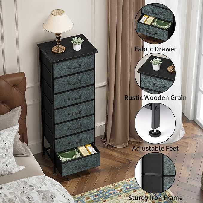 Fixwal Tall Dresser for Bedroom, Storage Dresser Organizer with 7 Fabric Drawers, Nightstand Furniture in Closet, Entryway, Hallway, Vintage Green - Image 4