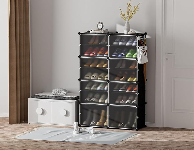 HOMIDEC Shoe Rack, 8 Tier Shoe Storage Cabinet 32 Pair Plastic Shoe Shelves Organizer for Closet Hallway Bedroom Entryway - Image 2