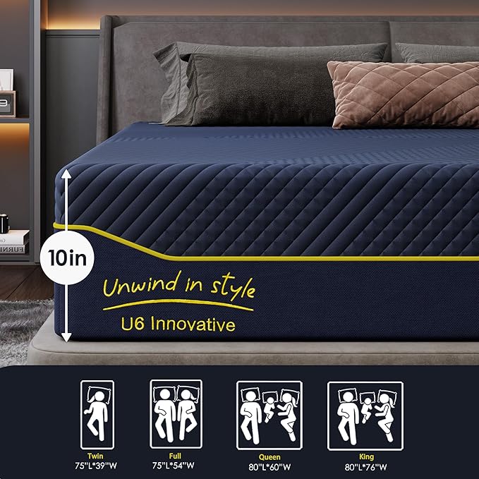 Full Mattress 12 Inch Memory Foam Medium with Green Tea Cooling Gel, CertiPUR-US Certified, Breathable & Supportive Mattress in a Box, Navy Blue