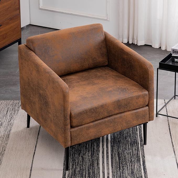 Karl home Mid-Century Accent Chair Retro Club Chair Bronzing Cloth Living Room Chair with Metal Legs for Bedroom/Office/Cafe,Cozy Armchair,Brown