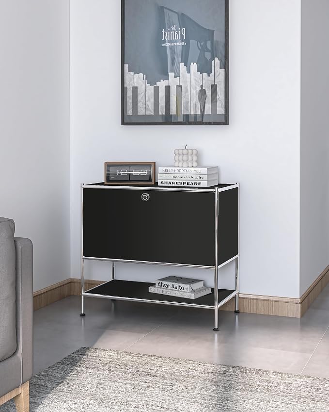 Metal Sidetable with Flap Door, 27.5" Height - DIY Modern Furnishing for Home, Office, Foyer, Bedroom - Night Stand, Book Shelf, Bookshelf, Cube Storage Organizer, Bedside Table (Black) - Image 2