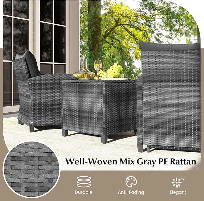 Tangkula 5 Pieces Patio Conversation Set, PE Wicker Rattan Outdoor Furniture Set with 2 Chairs, 2 Ottomans & Tempered Glass Coffee Table, Ideal for Poolside, Backyard, Lawn, Deck, Mix Grey & Black