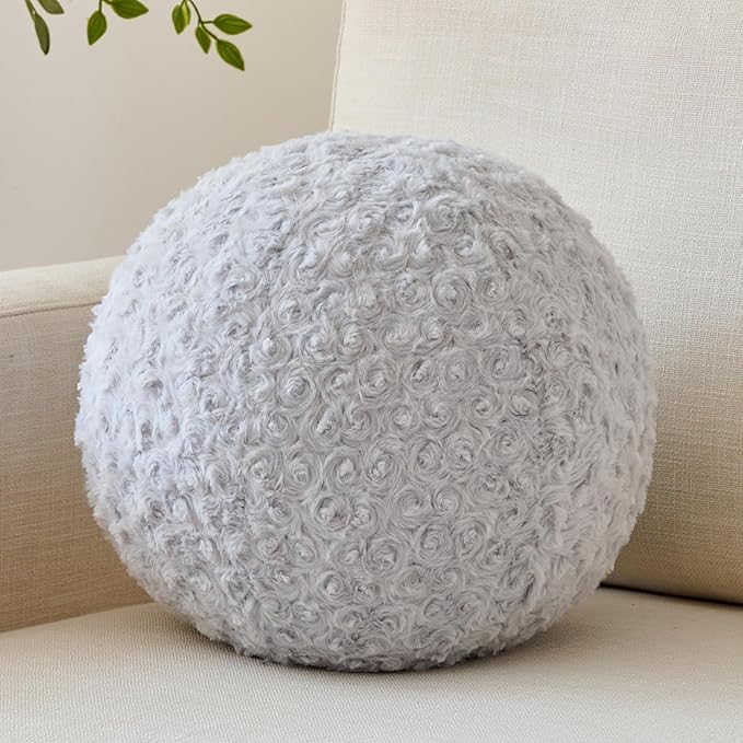 Ball Pillow, Decorative Round Pillow for Couch n, Circle Throw Pillows, Perfect Ball Pillows for Couch, Stylish Decorative Pillows, Versatile Round Throw Pillow (Light Grey, Medium-11.8 Inches)