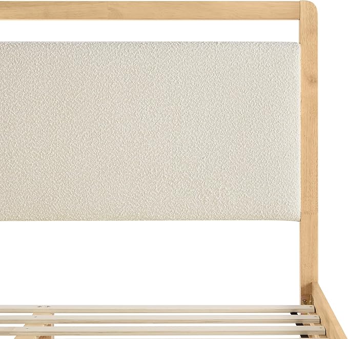 KISLOT 3 Pieces Bedroom Set, Wood Bed Frame with Upholstered Headboard & 2 Nightstands with Storage, Wooden Platform Mattress Foundation Farmhouse Bedroom Furniture Set