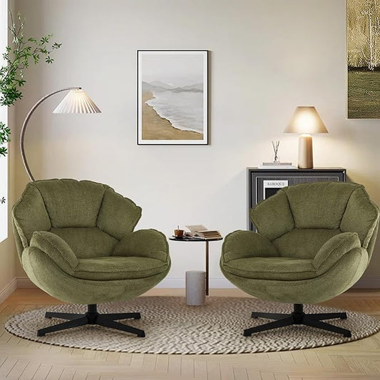 IWMH Accent Chair Set of 2, Swivel Accent Chair for Living Room,Upholstered Armchair with Metal Legs, Swivel Sofa Chair, Wide Leisure Chair (Green*2)