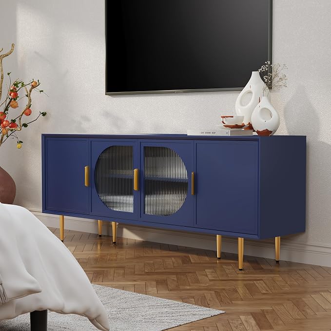 ARTPOWER TV Stand with Storage, 66" Modern TV Entertainment Center for TVs up to 75 Inch, Under TV Cabinet with Glass Door, TV Console Media Center for Living Room, Bedroom, Blue - Image 6