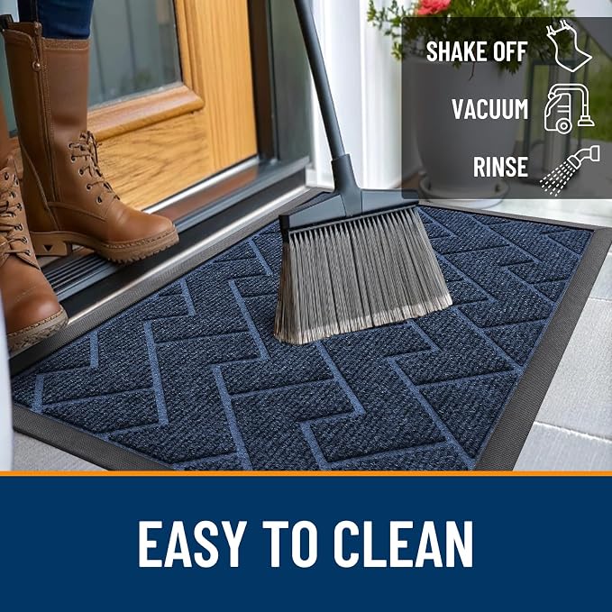 OLANLY Front Door Mat Indoor Outdoor Entrance, Waterproof All-Season, All-Weather Doormat, Sturdy Natural Rubber, Low Profile, Easy Clean Patio Porch Entryway Mat, Herringbone Brick (Blue, 47x23) - Image 6