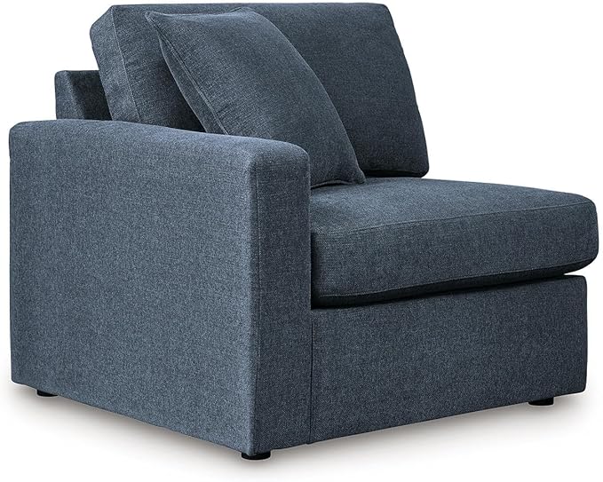 Signature Design by Ashley Modmax Stain Resistant Minimalist Modular Anti Sag Right-Arm Facing 4-Piece Sectional with Chaise, Loose Reversible Cushions and 2 Accent Pillows, Blue