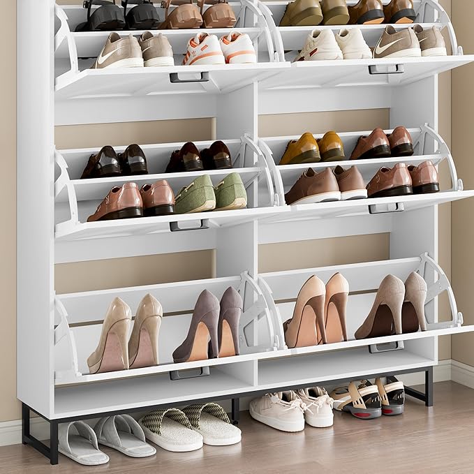 BORNOON Shoe Cabinet with 6 Flip Drawers Narrow Shoe Storage Cabinet Organizer Wooden Freestanding Shoe Rack Hidden Slim Shoes Storage Cabinet for Entryway, Hallway, Living Room, Bedroom - Image 6