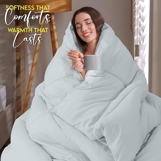 Utopia Bedding Queen Comforter Duvet Insert, Quilted Light Grey Comforter with Corner Tabs, Box Stitched Down Alternative Comforters Queen Size 88 x 88 inches