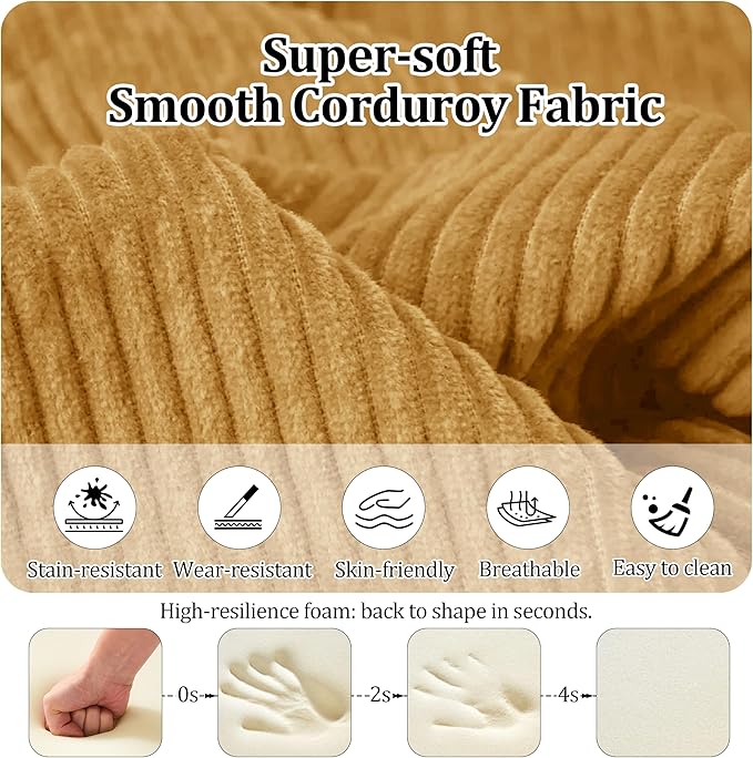 31.5'' Convertible Compressed Corduroy Folding Cloud Sofa Bed Set of 2, 2 Pieces Modern Boneless Pull Out Sleeper Sofa Couch, 3 in 1 Portable Lazy Floor Lounge Chair Set, No Assembly Needed, Yellow