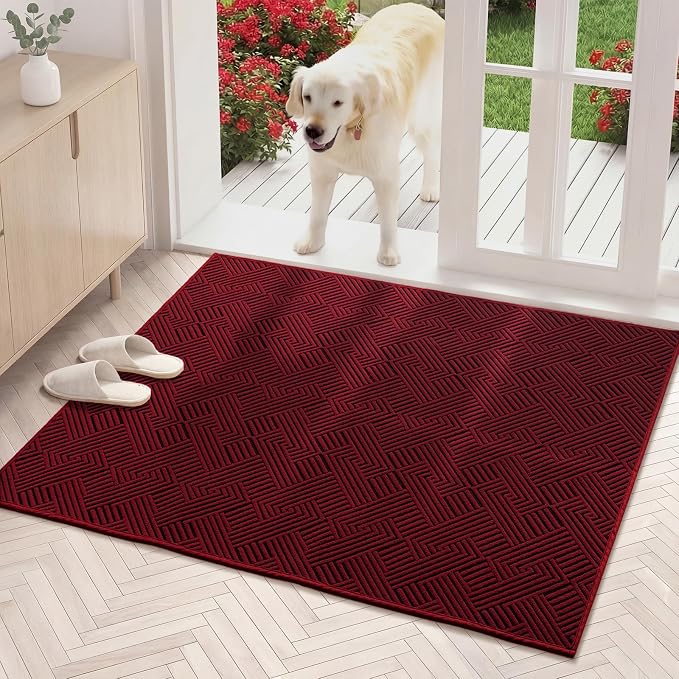 YIHOUSE Dirt Trapper Door Mat 32" x 47", Non-Slip Washable Entrance Mat, Dirt Resistant and Absorbent Welcome Mat, Low Profile Floor Mat for Front/Back Door, Entryway, Red by YIHOUSE